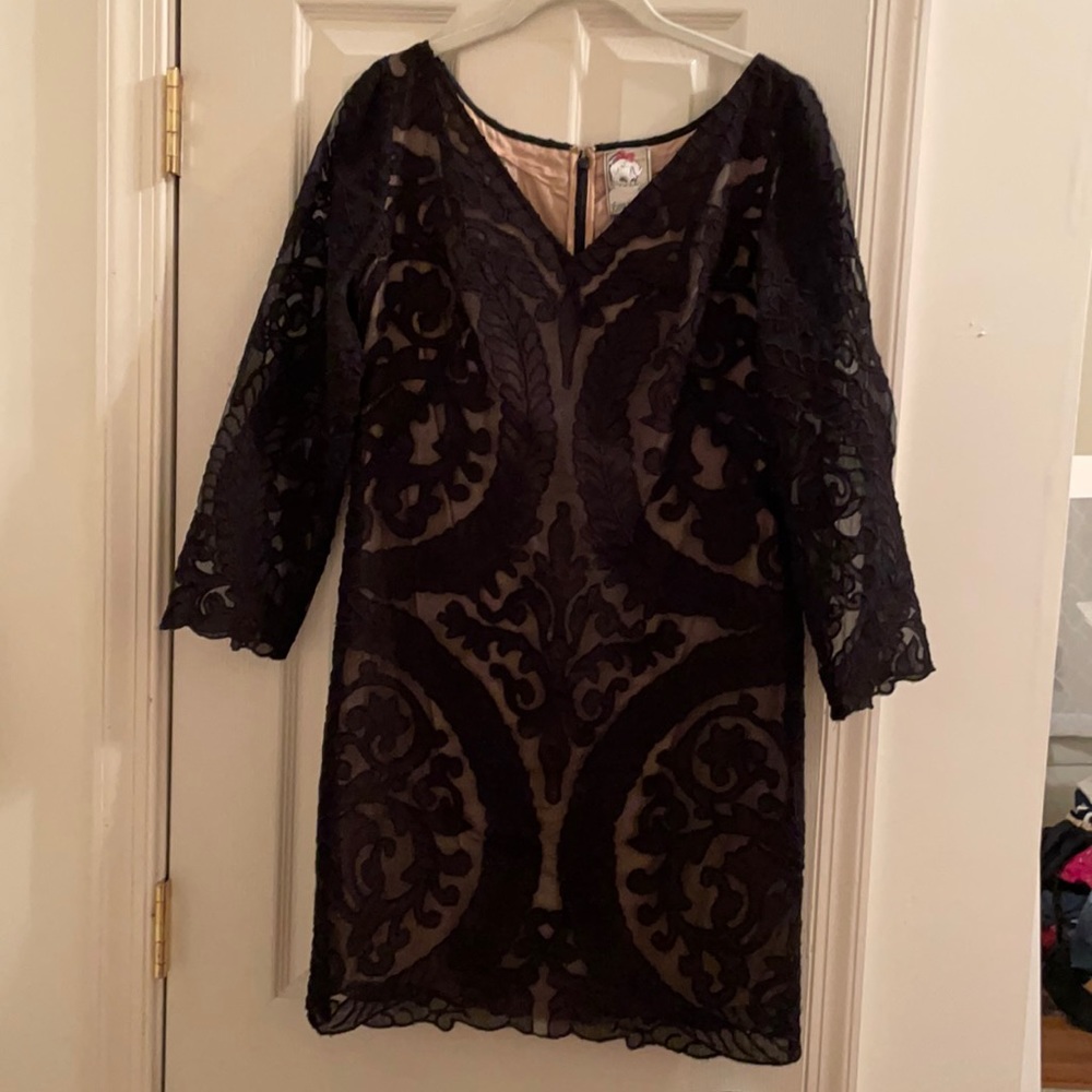 Yoana Baraschi Black Lace 3/4 Sleeve Dress Size 8